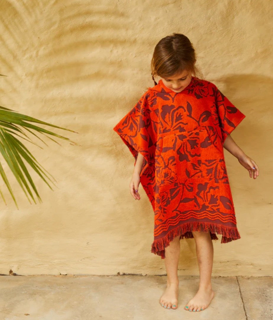 girls towelling poncho - Flame