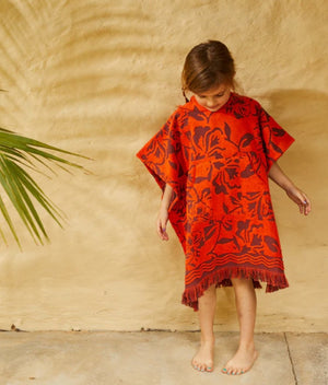 girls towelling poncho - Flame