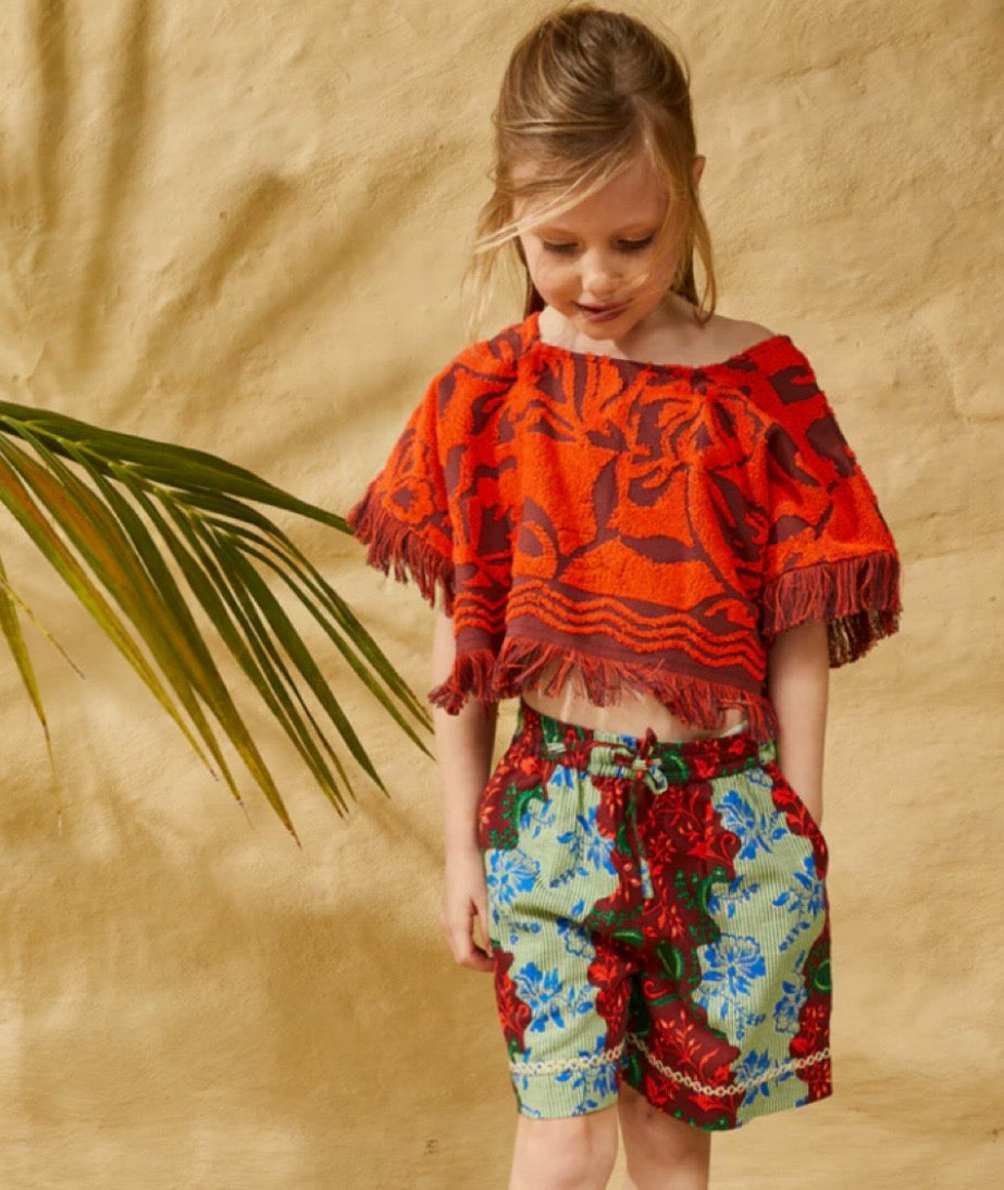 girls terry towelling top - Flame