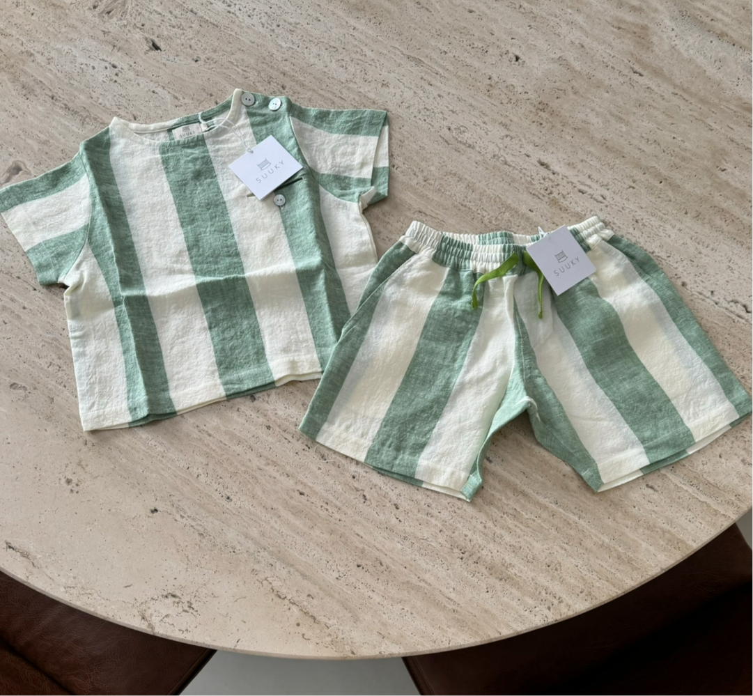 Striped linen baby set