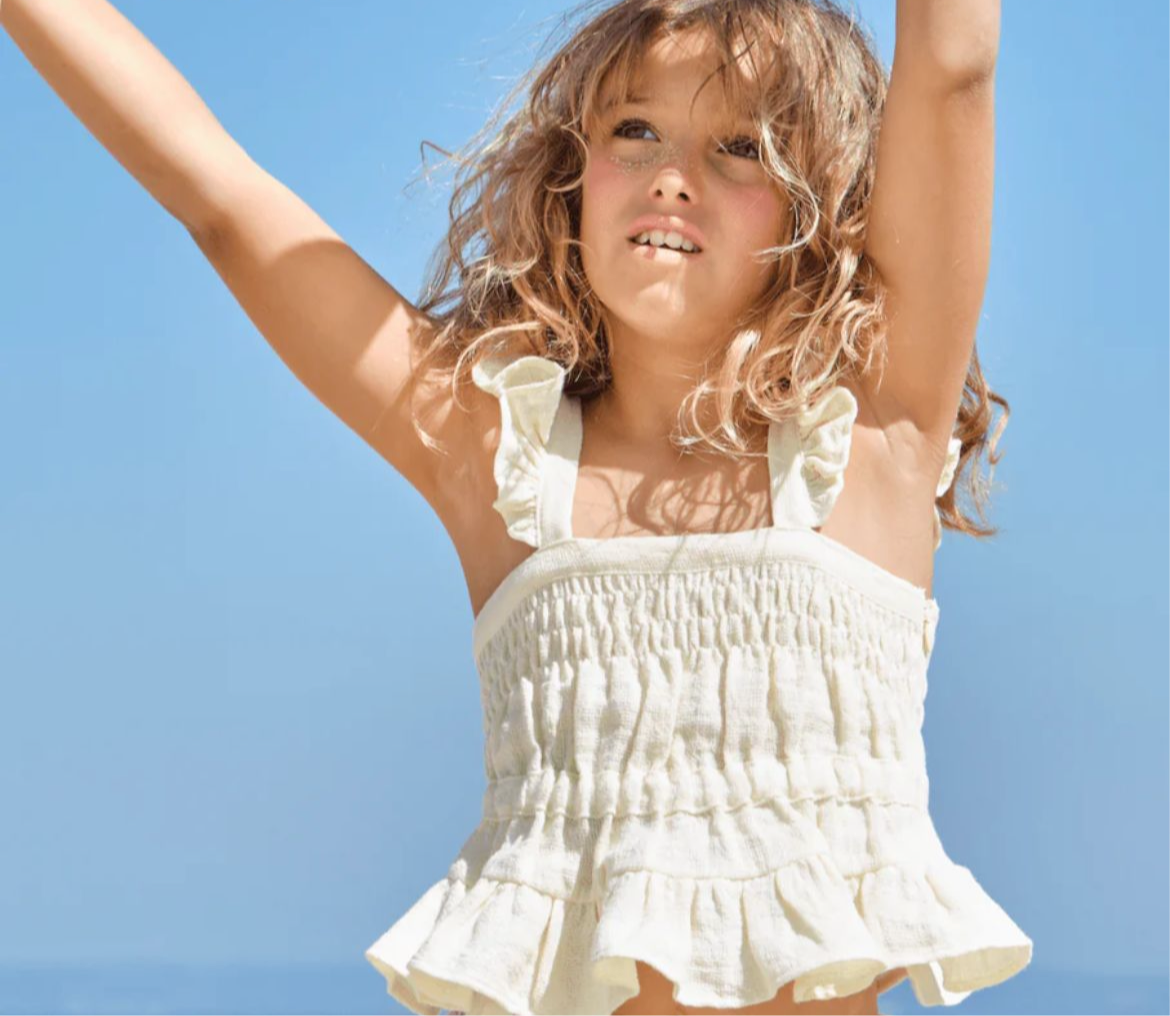 mesh top with striped linen pants