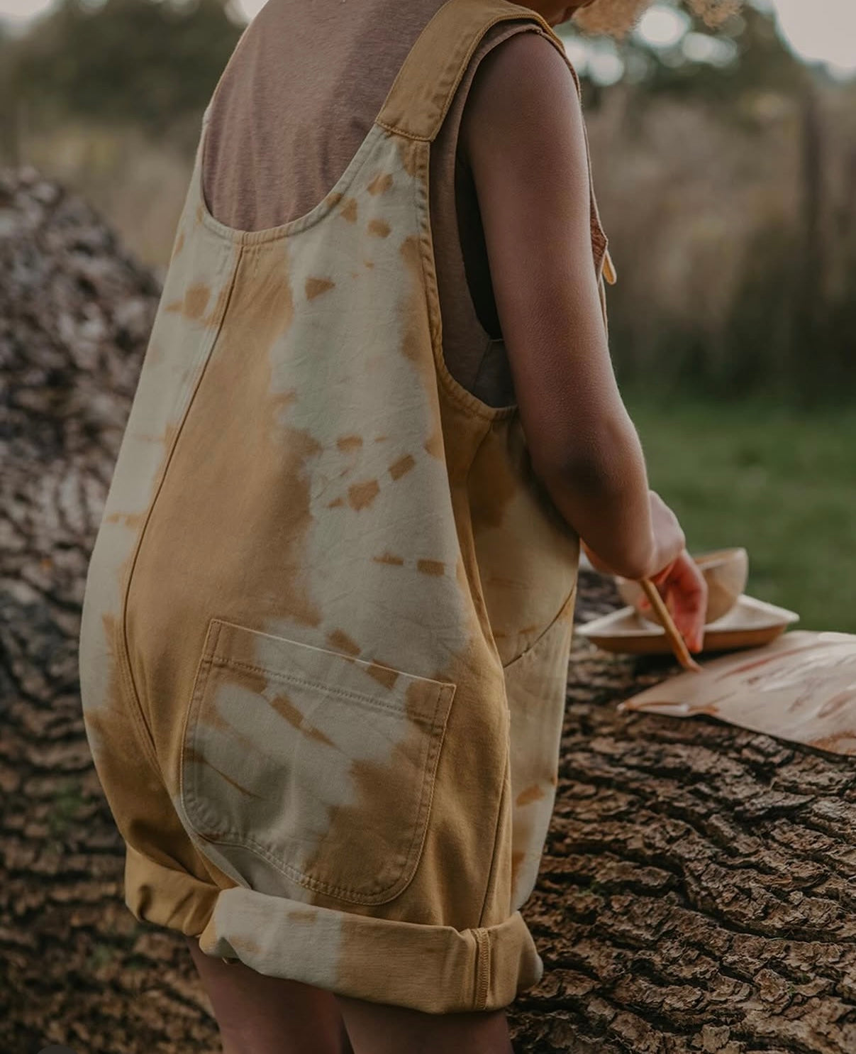 camel tie-dye dungaree short with vest