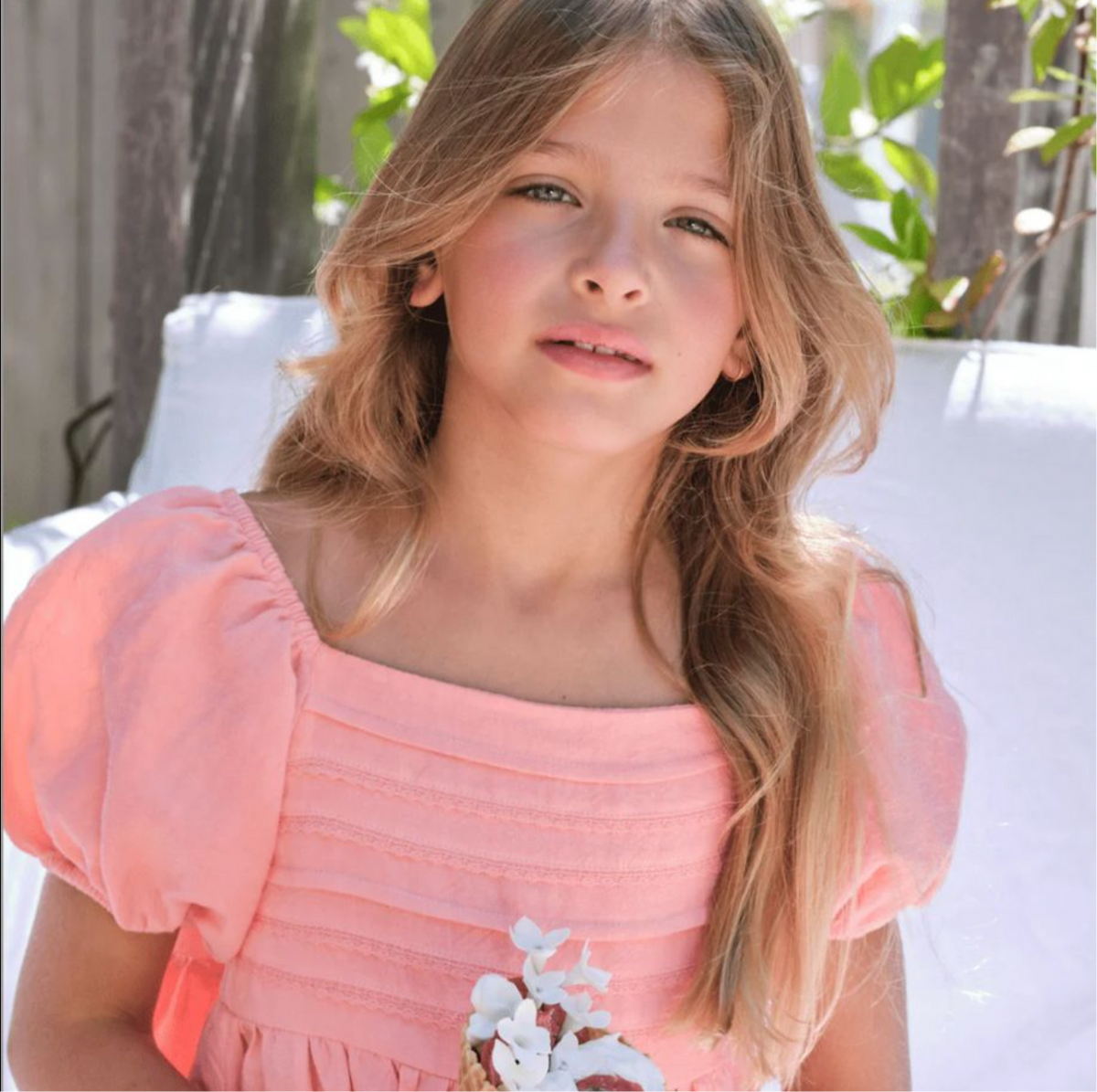 linen lace puff sleeve dress