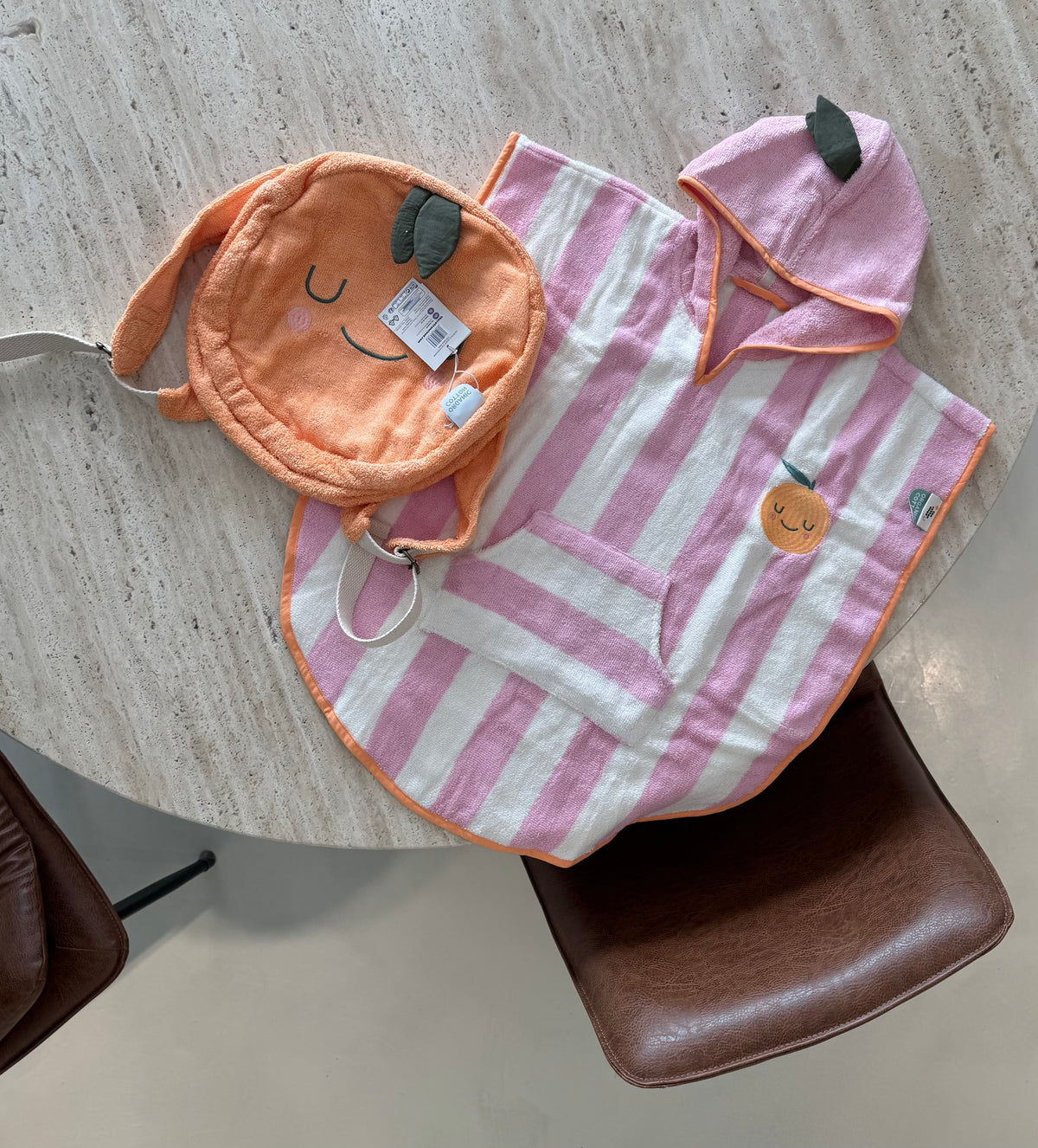 Terry Cotton Backpack mandarin with Hooded Poncho