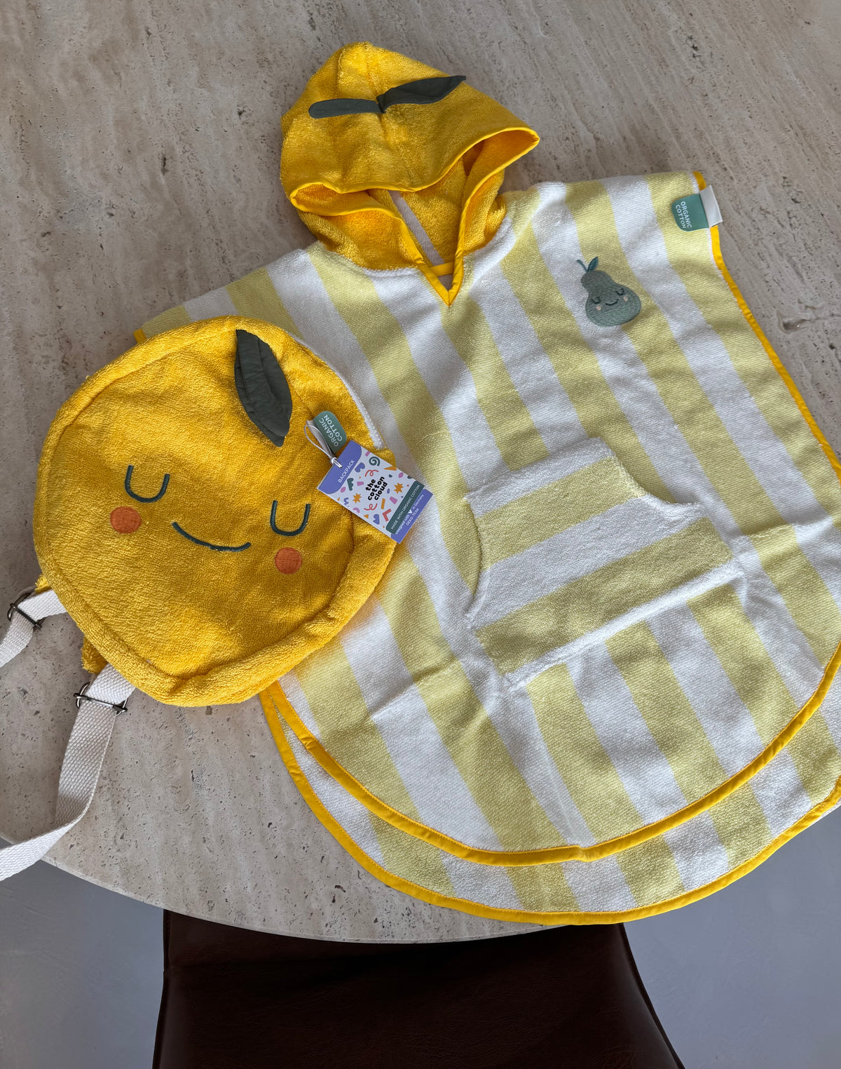 Terry Cotton Backpack lemon with Hooded Poncho pear
