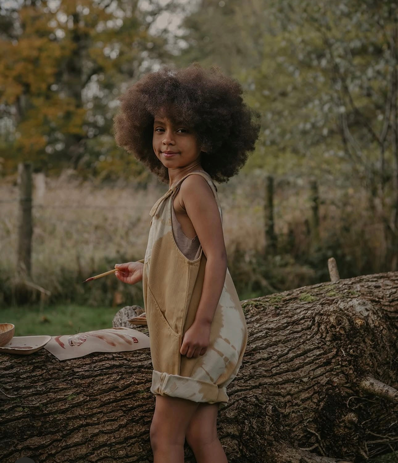 camel tie-dye dungaree short with vest