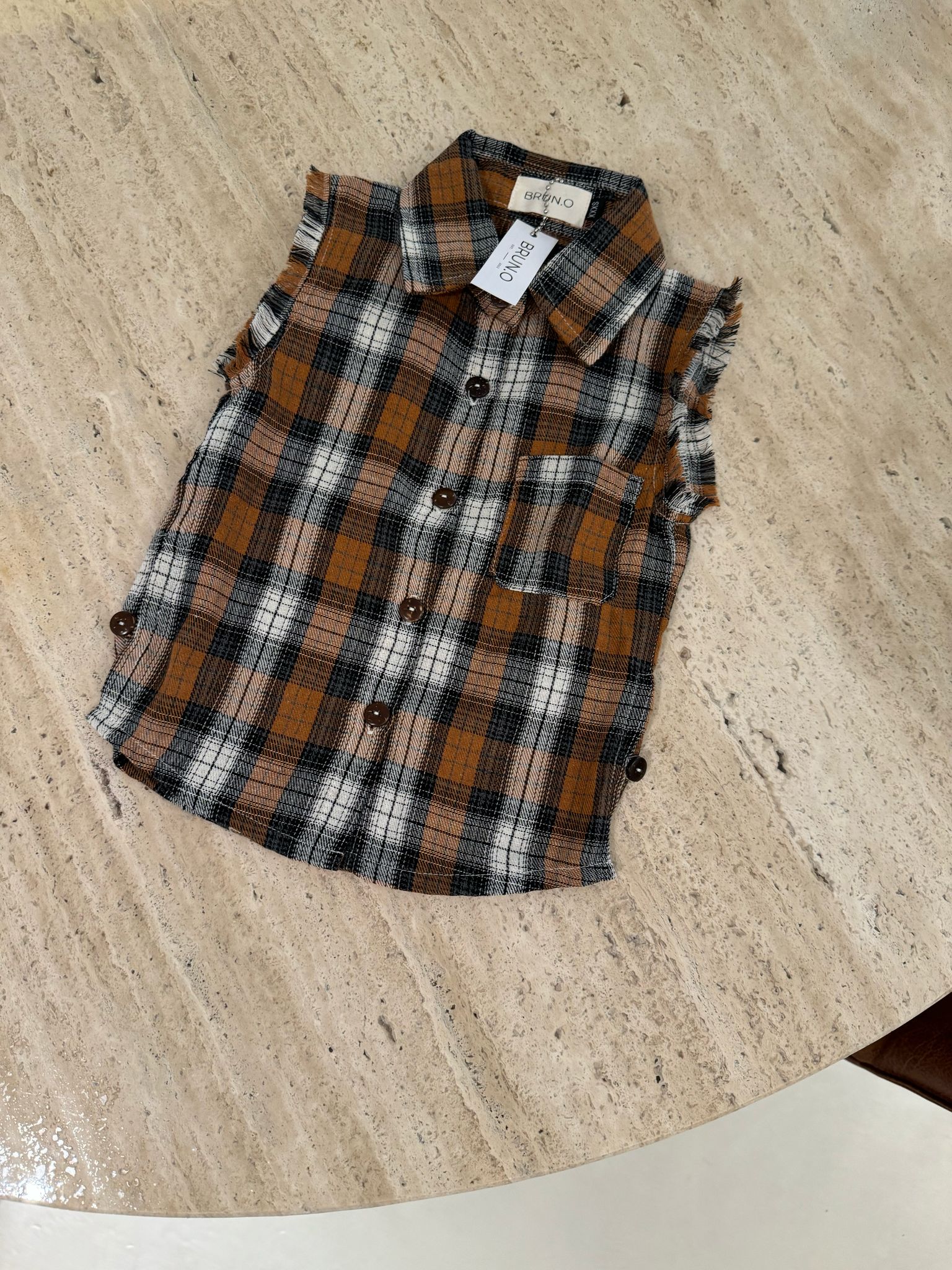 Brown messy flannel tank