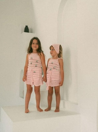 Cherries crochet set of 3 body suit, skirt and bandana