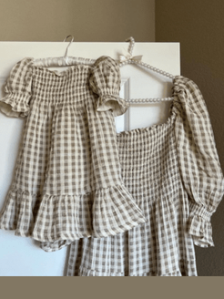 Hana dress in taupe gingham