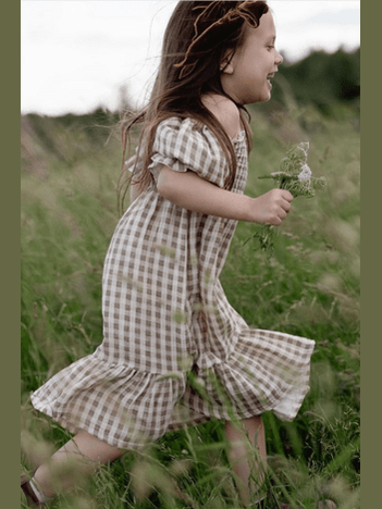 Hana dress in taupe gingham