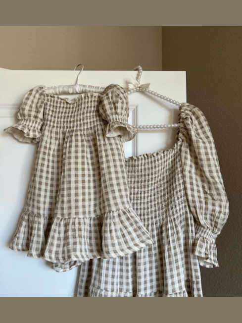 Kiko dress in taupe gingham