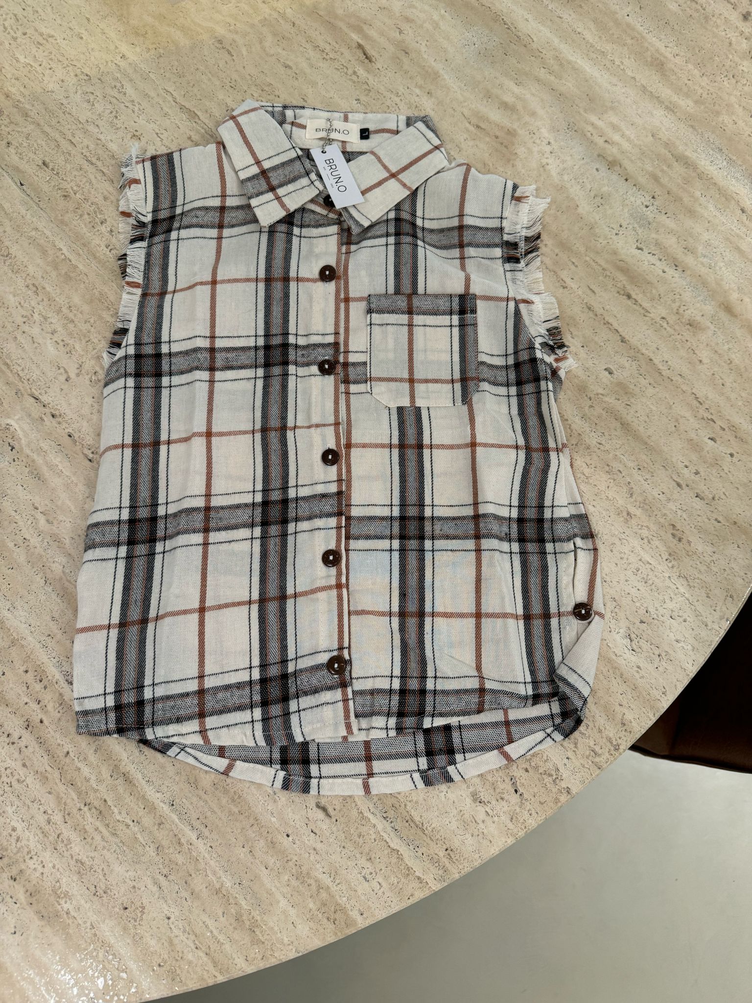 White messy flannel tank